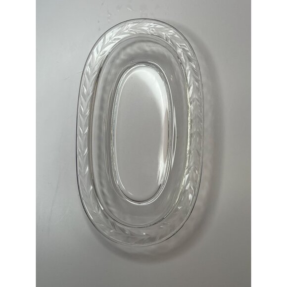 Fostoria Holly Clear 8” Oval Glass Pickle Dish Serving Platter With Etched Leaf - Picture 3 of 9